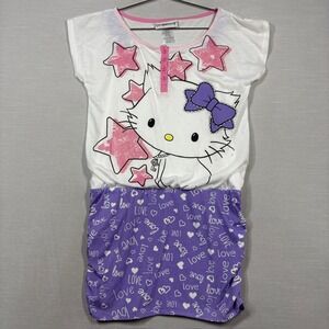 Charmmy Kitty Shirt Dress Girls XL 14-16 Purple White Henley KMart READ